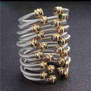 Stainless steel 12 month Birthstone Expandable Wire Cable Bangle bracelet